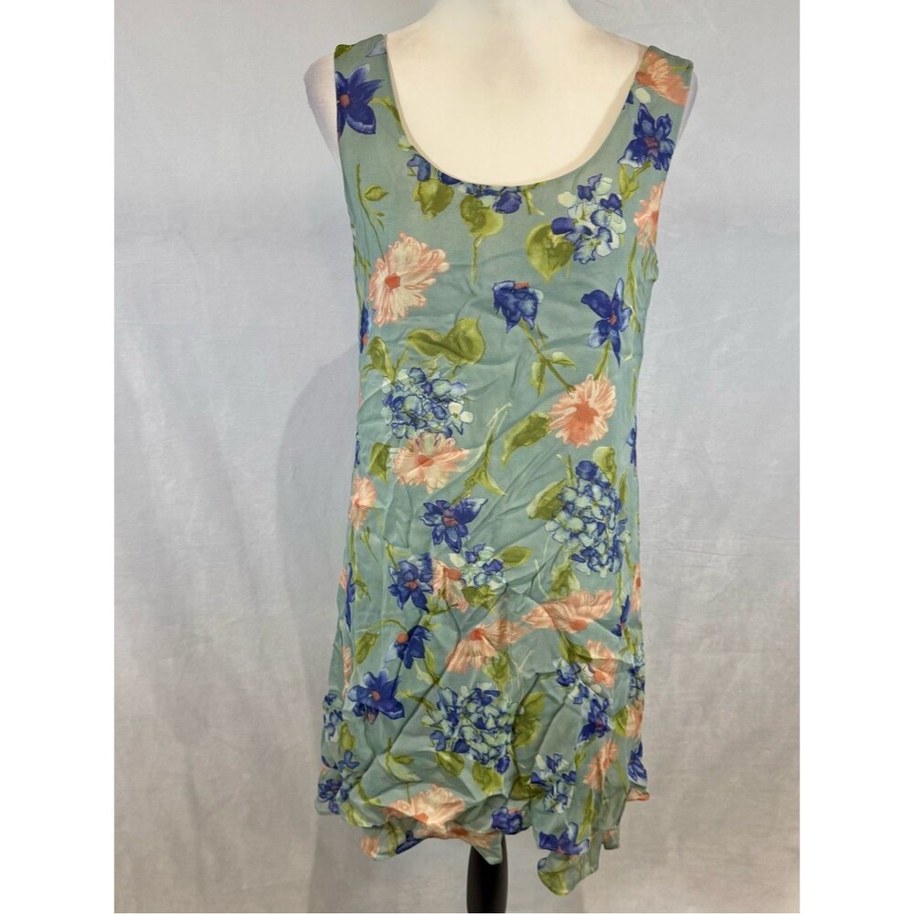 Vintage Jones New York sleeveless sage green floral shift dress size 4